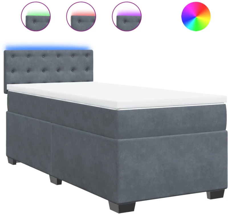 vidaXL Κρεβάτι Boxspring με Στρώμα Σκούρο Γκρι 90x200 εκ. Βελούδινο