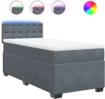 vidaXL Κρεβάτι Boxspring με Στρώμα Σκούρο Γκρι 90x200 εκ. Βελούδινο