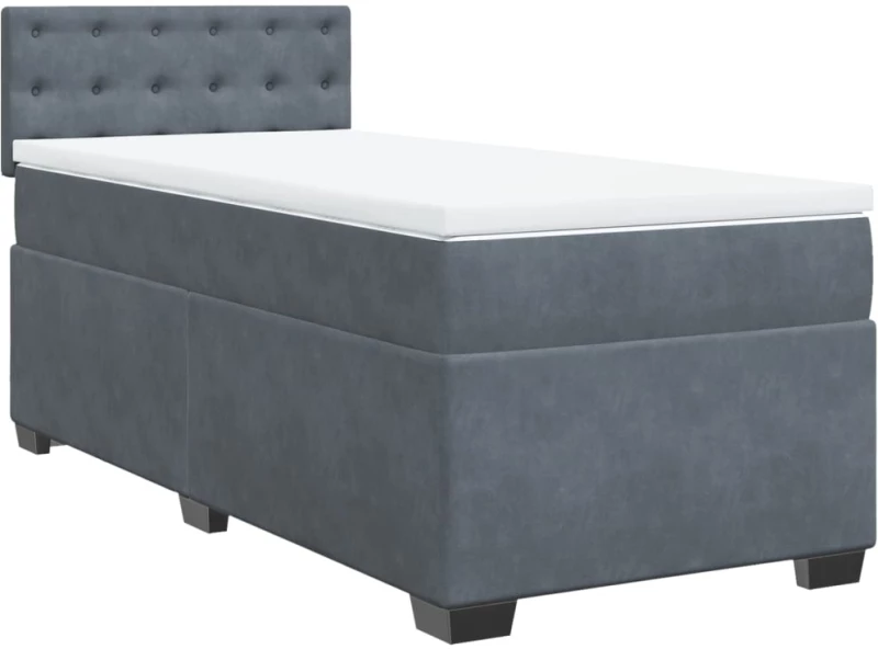 vidaXL Κρεβάτι Boxspring με Στρώμα Σκούρο Γκρι 90x200 εκ. Βελούδινο