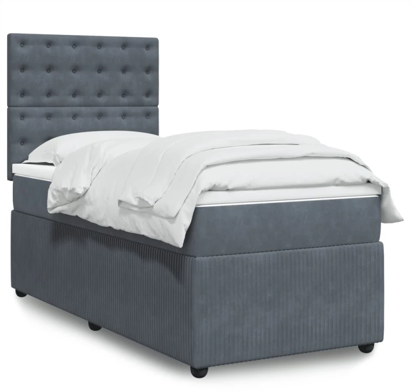 vidaXL Κρεβάτι Boxspring με Στρώμα Σκούρο Γκρι 80x200 εκ. Βελούδινο