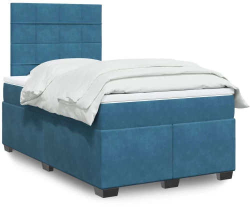 vidaXL Κρεβάτι Boxspring με Στρώμα Μπλε 120x190 εκ. Βελούδινο