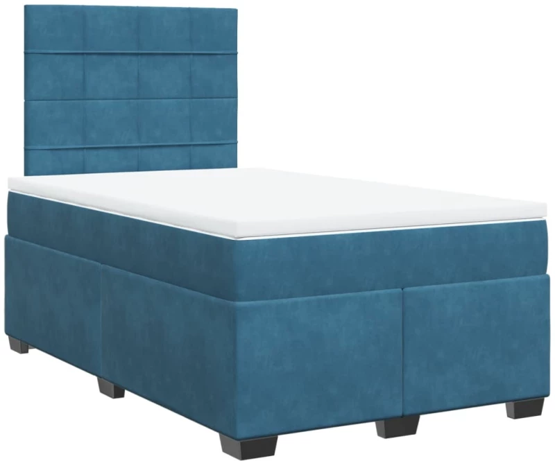 vidaXL Κρεβάτι Boxspring με Στρώμα Μπλε 120x190 εκ. Βελούδινο