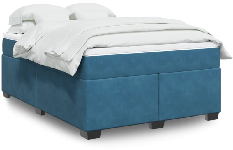 vidaXL Κρεβάτι Boxspring με Στρώμα Σκούρο Μπλε 140x190 εκ. Βελούδινο