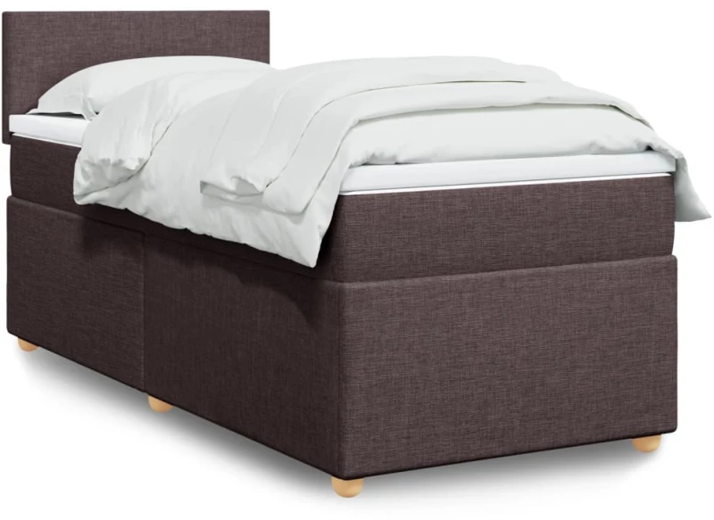 vidaXL Κρεβάτι Boxspring με Στρώμα Σκούρο Καφέ 100x200 εκ. Υφασμάτινο
