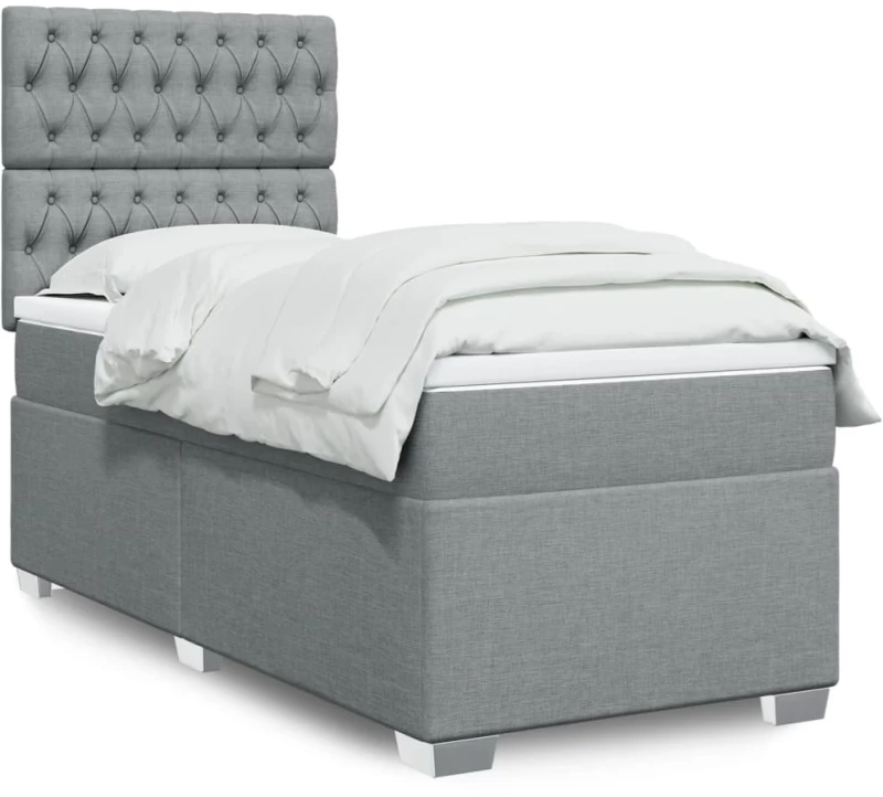 vidaXL Κρεβάτι Boxspring με Στρώμα Ανοιχτό Γκρι 90x200 εκ. Υφασμάτινο