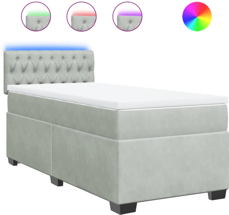 vidaXL Κρεβάτι Boxspring με Στρώμα Ανοιχτό Γκρι 100x200 εκ. Βελούδινο