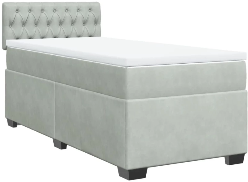 vidaXL Κρεβάτι Boxspring με Στρώμα Ανοιχτό Γκρι 100x200 εκ. Βελούδινο