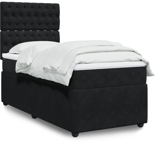 vidaXL Κρεβάτι Boxspring με Στρώμα Μαύρο 80 x 200 εκ. Βελούδινο