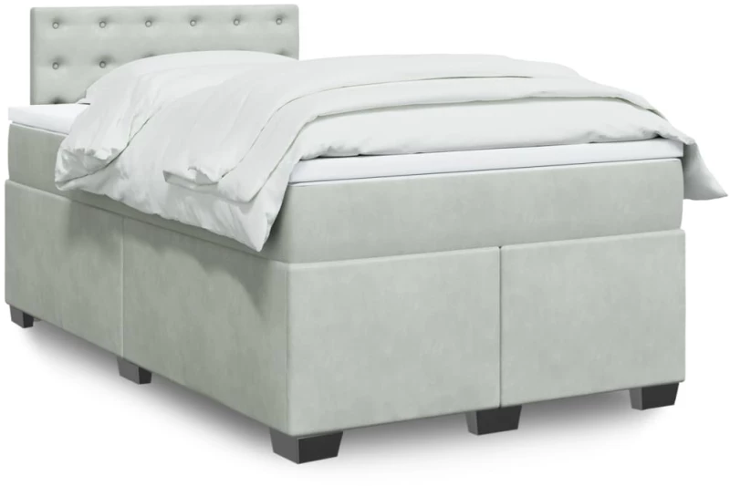 vidaXL Κρεβάτι Boxspring με Στρώμα Ανοιχτό Γκρι 120x200 εκ. Βελούδινο