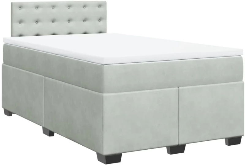 vidaXL Κρεβάτι Boxspring με Στρώμα Ανοιχτό Γκρι 120x200 εκ. Βελούδινο