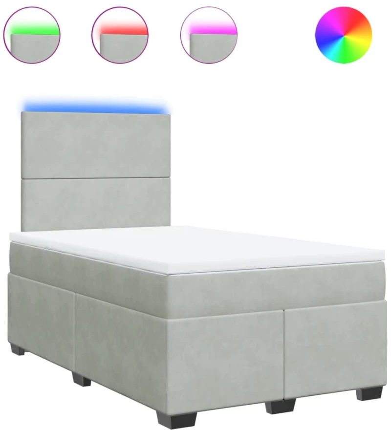vidaXL Κρεβάτι Boxspring με Στρώμα Ανοιχτό Γκρι 120x190 εκ. Βελούδινο