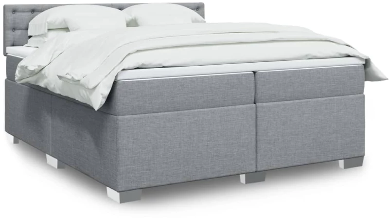 vidaXL Κρεβάτι Boxspring με Στρώμα Ανοιχτό Γκρι 200x200 εκ. Υφασμάτινο