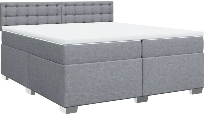 vidaXL Κρεβάτι Boxspring με Στρώμα Ανοιχτό Γκρι 200x200 εκ. Υφασμάτινο