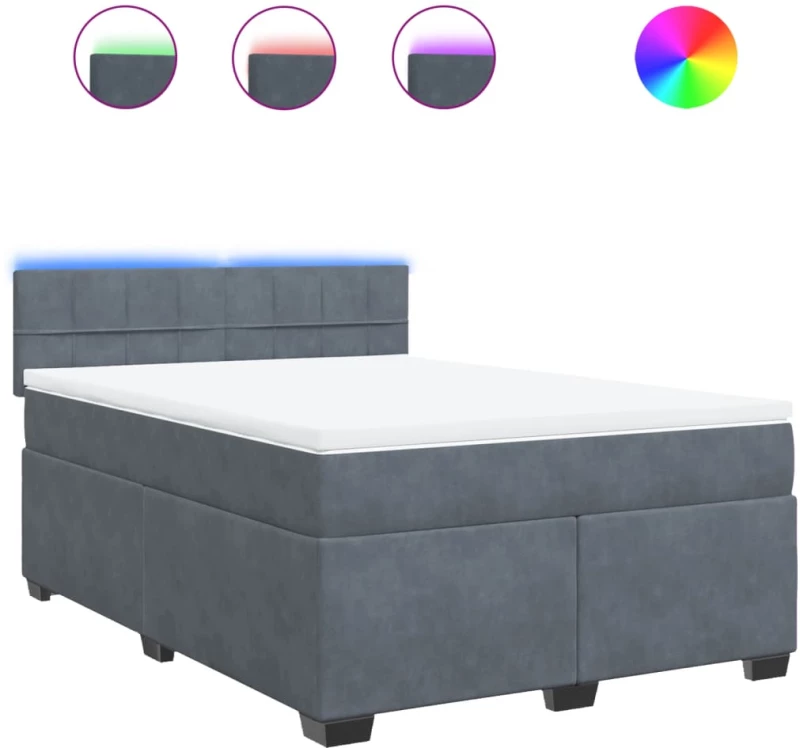 vidaXL Κρεβάτι Boxspring με Στρώμα Σκούρο Γκρι 140x200 εκ. Βελούδινο