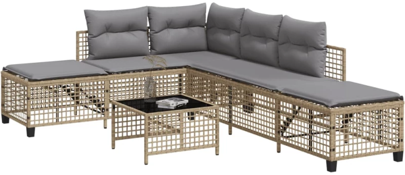 vidaXL Σετ Γωνιακού Καναπέ Κήπου 3Τεμ. Μπεζ Συνθετικό Ρατάν Μαξιλάρια