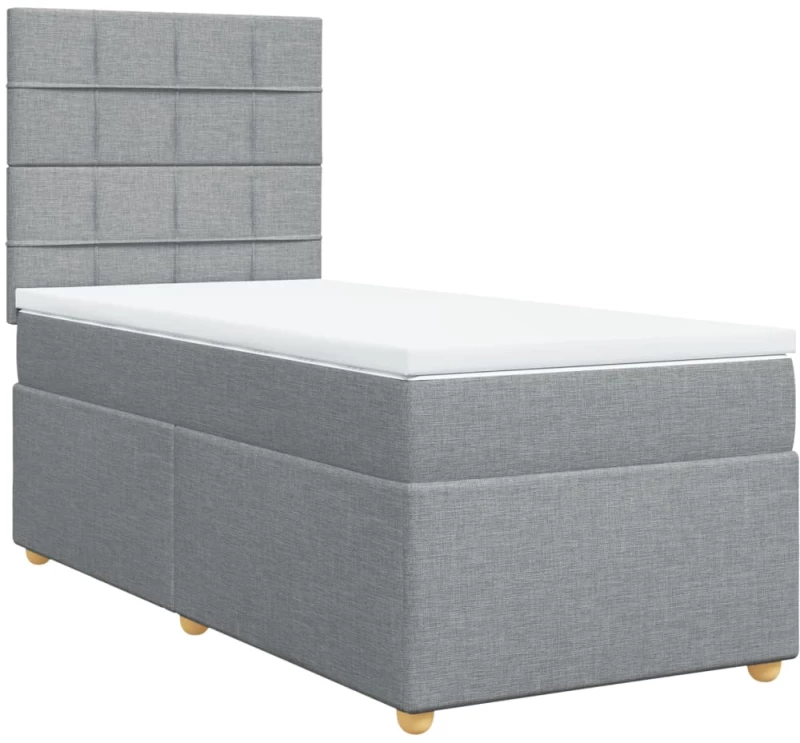 vidaXL Κρεβάτι Boxspring με Στρώμα Ανοιχτό Γκρι 90x190 εκ. Υφασμάτινο
