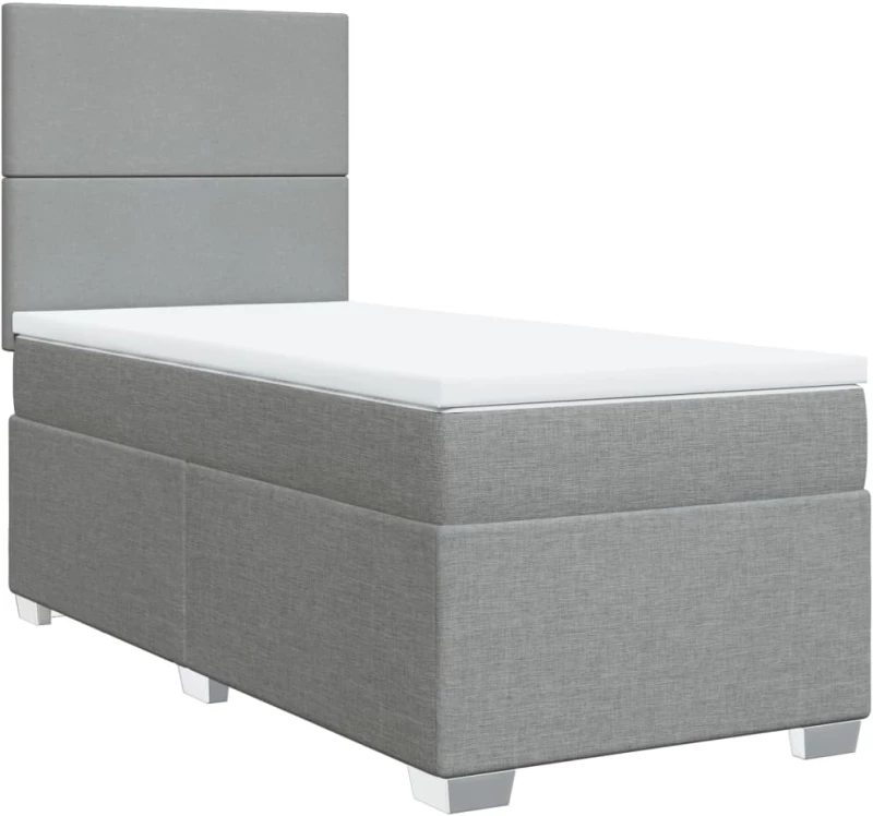 vidaXL Κρεβάτι Boxspring με Στρώμα Ανοιχτό Γκρι 90x200 εκ. Υφασμάτινο
