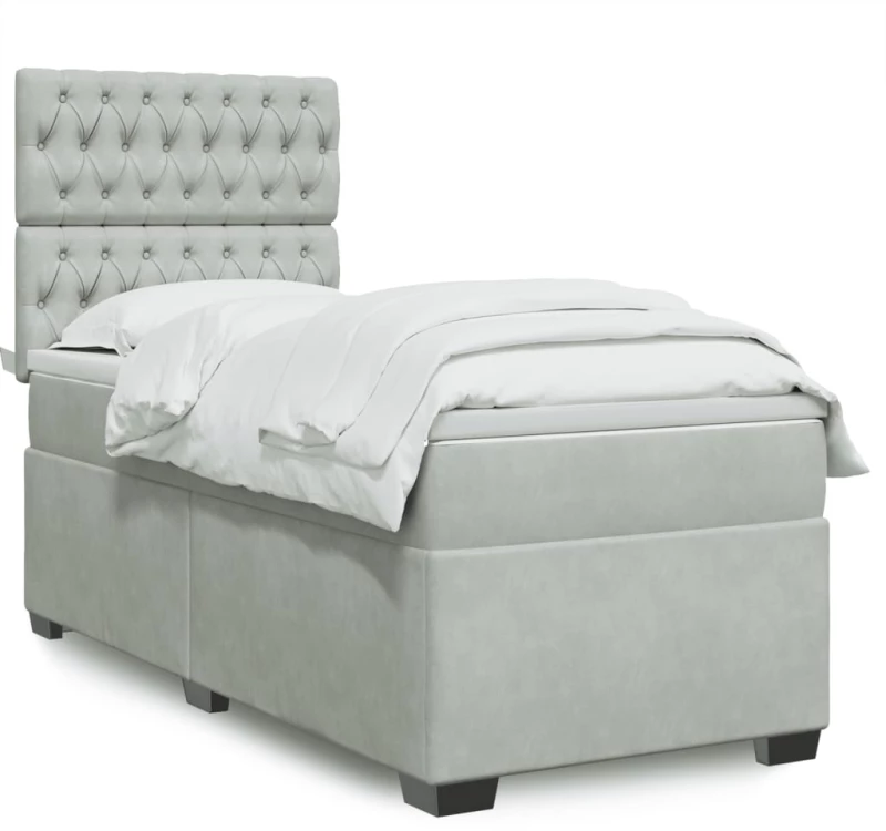 vidaXL Κρεβάτι Boxspring με Στρώμα Ανοιχτό Γκρι 80x200 εκ. Βελούδινο