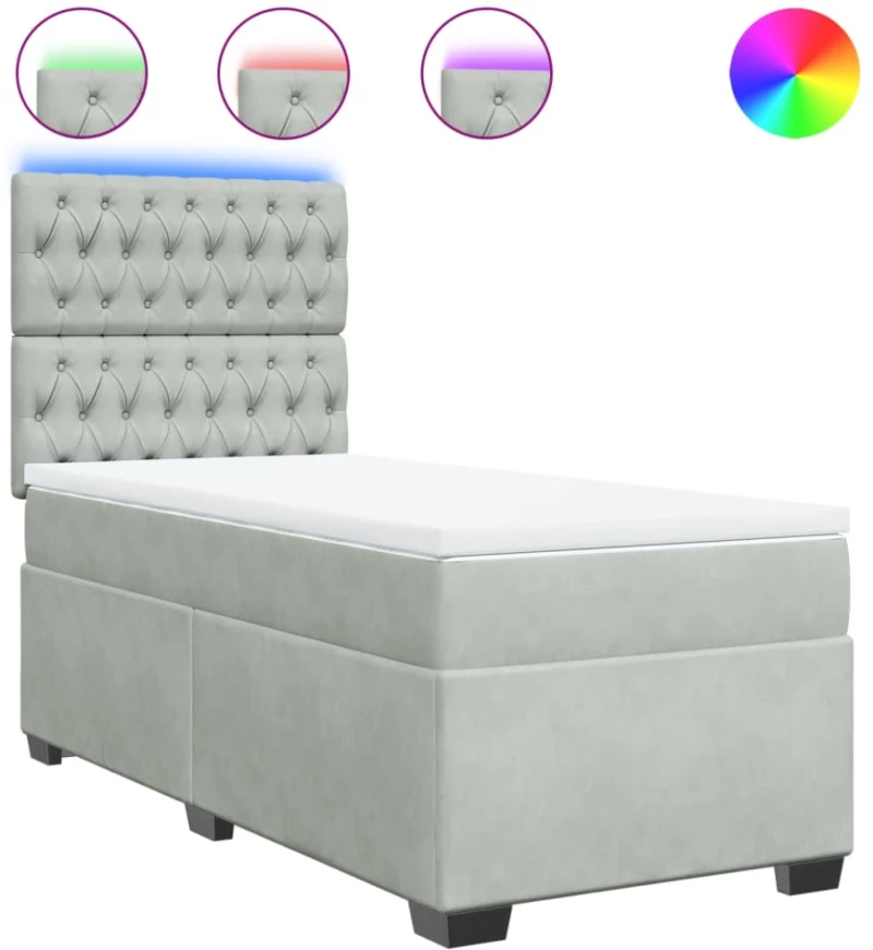 vidaXL Κρεβάτι Boxspring με Στρώμα Ανοιχτό Γκρι 80x200 εκ. Βελούδινο
