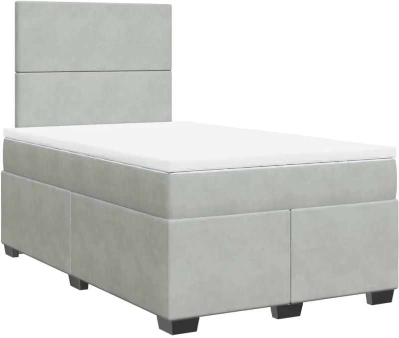 vidaXL Κρεβάτι Boxspring με Στρώμα Ανοιχτό Γκρι 120x200 εκ. Βελούδινο