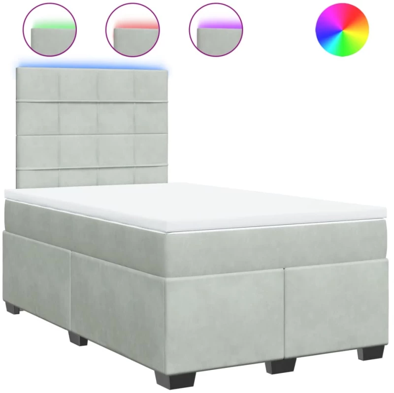 vidaXL Κρεβάτι Boxspring με Στρώμα Ανοιχτό Γκρι 120x190 εκ. Βελούδινο
