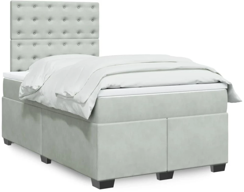 vidaXL Κρεβάτι Boxspring με Στρώμα Ανοιχτό Γκρι 120x190 εκ. Βελούδινο