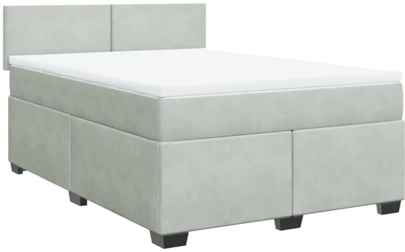 vidaXL Κρεβάτι Boxspring με Στρώμα Ανοιχτό Γκρι 140x200 εκ. Βελούδινο