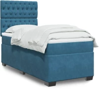 vidaXL Κρεβάτι Boxspring με Στρώμα Μπλε 90x190 εκ. Βελούδινο