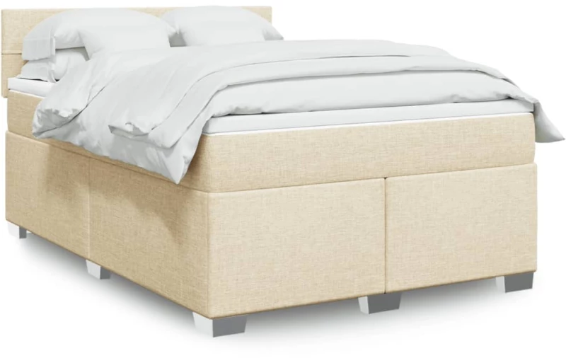 vidaXL Κρεβάτι Boxspring με Στρώμα Κρεμ 140x200 εκ. Υφασμάτινο