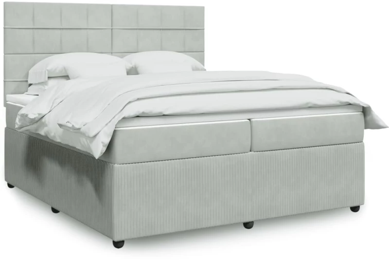 vidaXL Κρεβάτι Boxspring με Στρώμα Ανοιχτό Γκρι 200x200 εκ. Βελούδινο