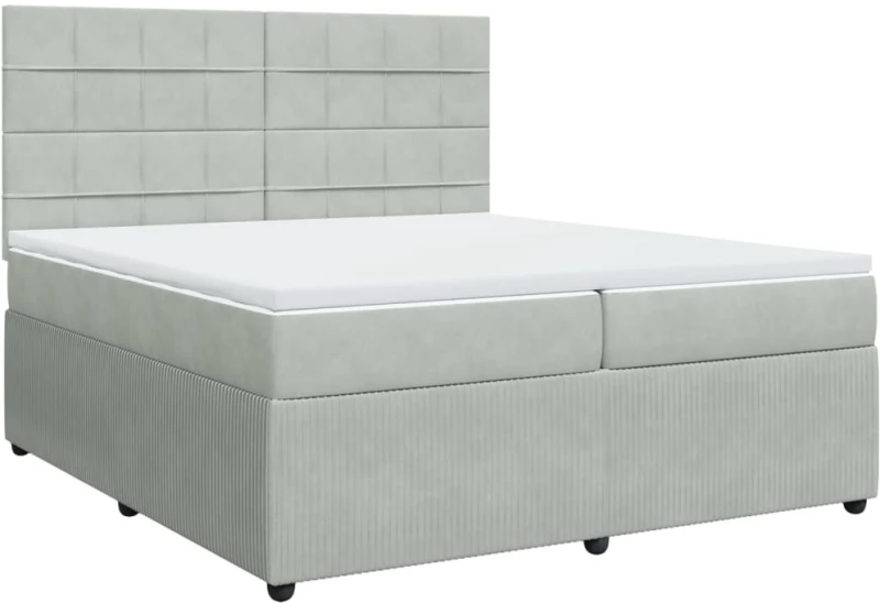 vidaXL Κρεβάτι Boxspring με Στρώμα Ανοιχτό Γκρι 200x200 εκ. Βελούδινο