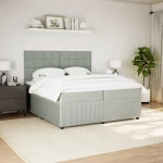 vidaXL Κρεβάτι Boxspring με Στρώμα Ανοιχτό Γκρι 200x200 εκ. Βελούδινο