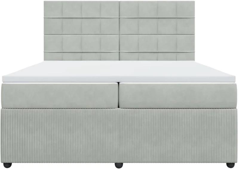 vidaXL Κρεβάτι Boxspring με Στρώμα Ανοιχτό Γκρι 200x200 εκ. Βελούδινο