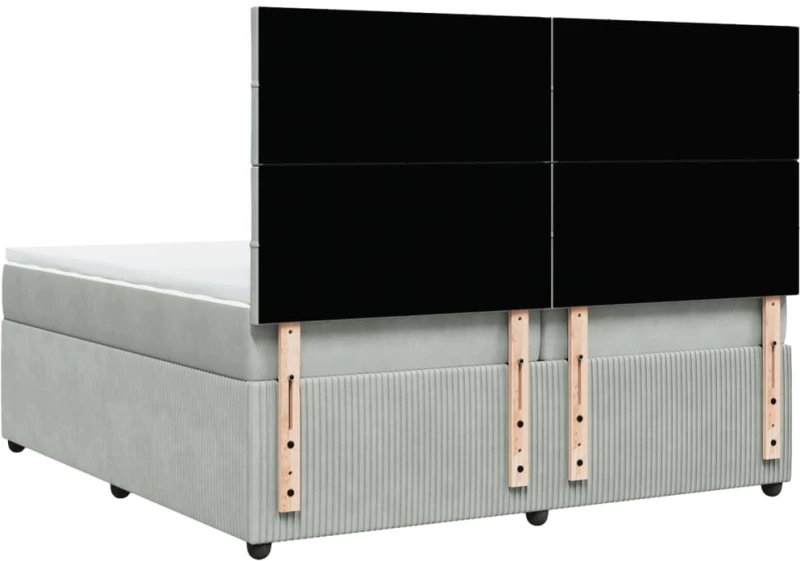 vidaXL Κρεβάτι Boxspring με Στρώμα Ανοιχτό Γκρι 200x200 εκ. Βελούδινο