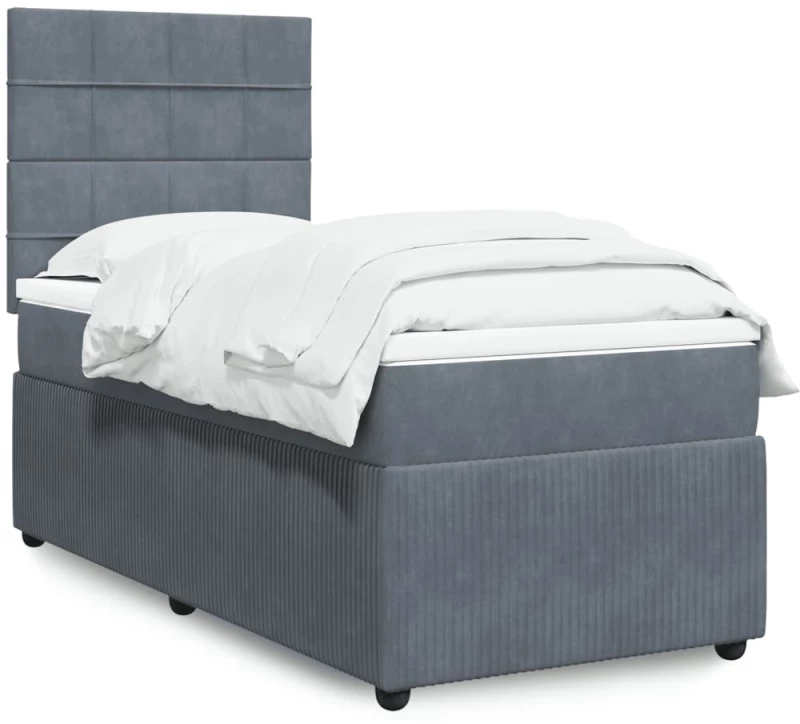 vidaXL Κρεβάτι Boxspring με Στρώμα Σκούρο Γκρι 100x200 εκ. Βελούδινο