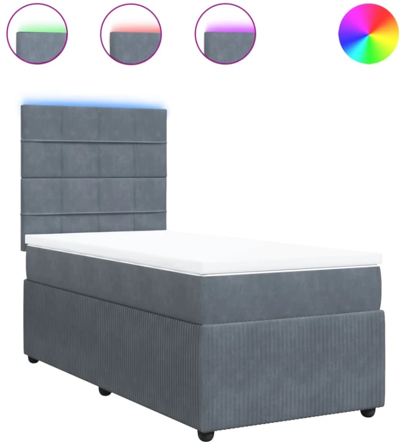 vidaXL Κρεβάτι Boxspring με Στρώμα Σκούρο Γκρι 100x200 εκ. Βελούδινο