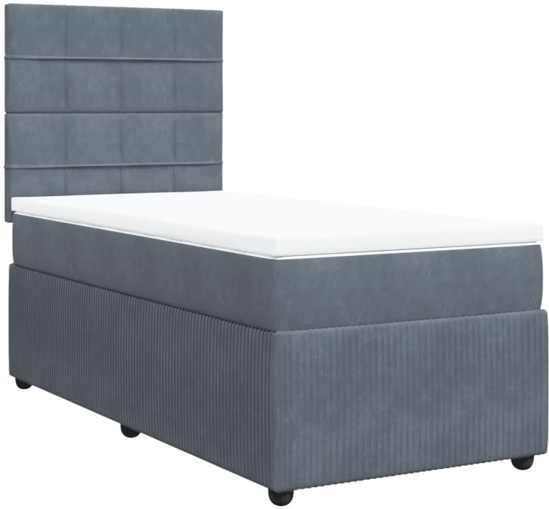 vidaXL Κρεβάτι Boxspring με Στρώμα Σκούρο Γκρι 100x200 εκ. Βελούδινο
