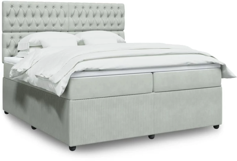 vidaXL Κρεβάτι Boxspring με Στρώμα Ανοιχτό Γκρι 200x200 εκ. Βελούδινο