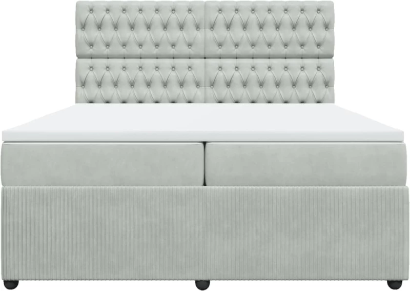 vidaXL Κρεβάτι Boxspring με Στρώμα Ανοιχτό Γκρι 200x200 εκ. Βελούδινο
