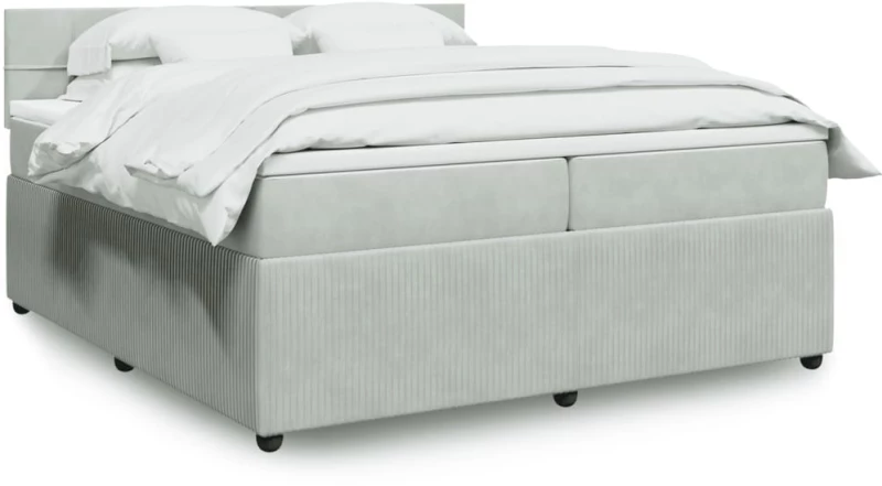 vidaXL Κρεβάτι Boxspring με Στρώμα Ανοιχτό Γκρι 200x200 εκ. Βελούδινο