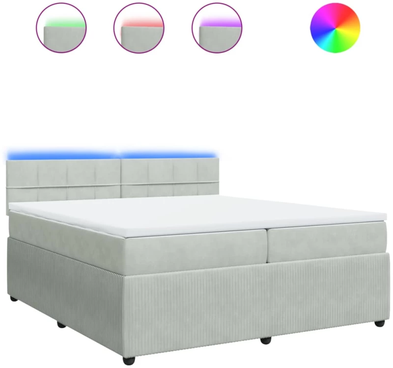vidaXL Κρεβάτι Boxspring με Στρώμα Ανοιχτό Γκρι 200x200 εκ. Βελούδινο
