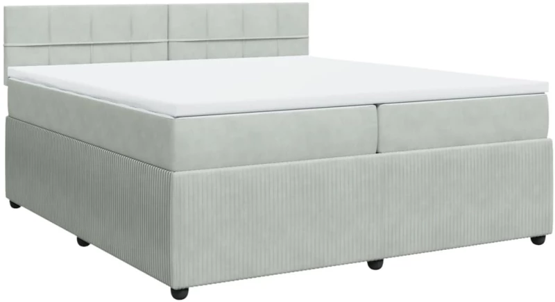 vidaXL Κρεβάτι Boxspring με Στρώμα Ανοιχτό Γκρι 200x200 εκ. Βελούδινο