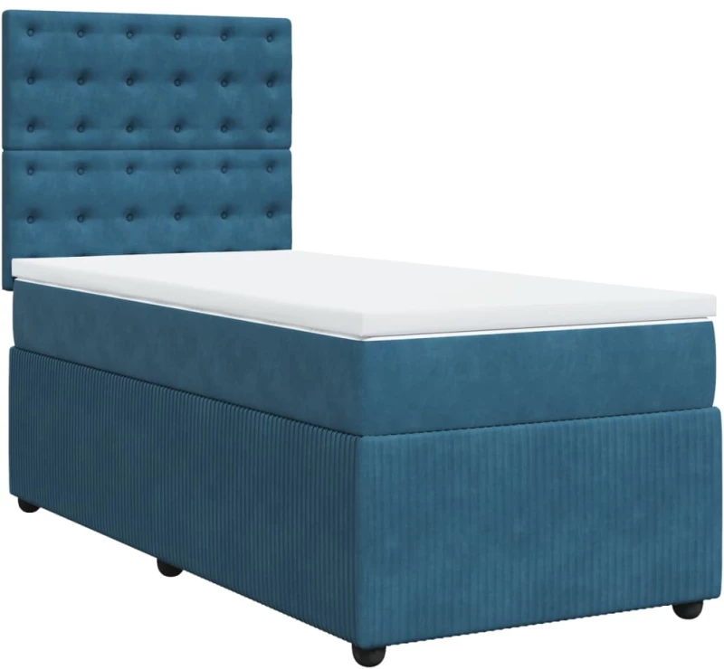 vidaXL Κρεβάτι Boxspring με Στρώμα Σκούρο Μπλε 100x200 εκ. Βελούδινο