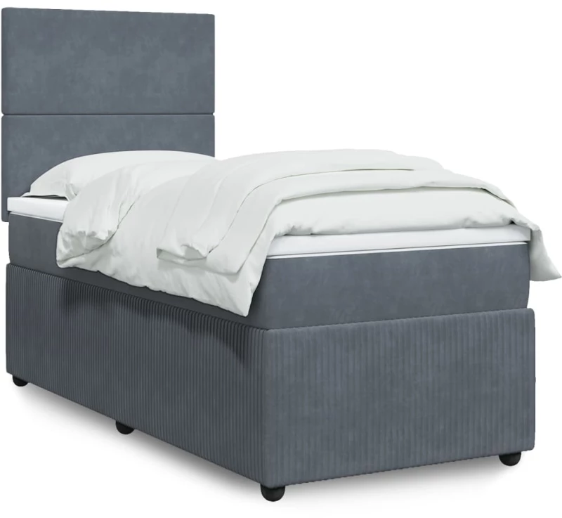 vidaXL Κρεβάτι Boxspring με Στρώμα Σκούρο Γκρι 90x200 εκ. Βελούδινο
