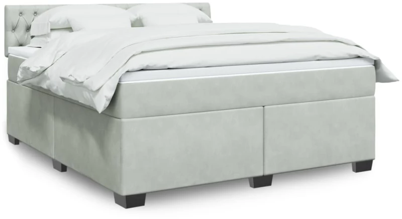 vidaXL Κρεβάτι Boxspring με Στρώμα Ανοιχτό Γκρι 180x200 εκ. Βελούδινο