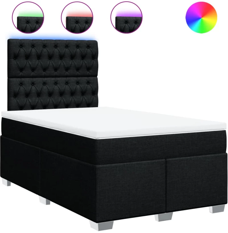vidaXL Κρεβάτι Boxspring με Στρώμα Μαύρο 120x190 εκ. Υφασμάτινο