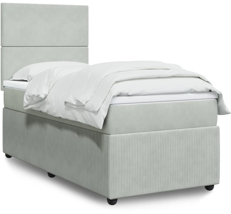 vidaXL Κρεβάτι Boxspring με Στρώμα Ανοιχτό Γκρι 90x190 εκ. Βελούδινο