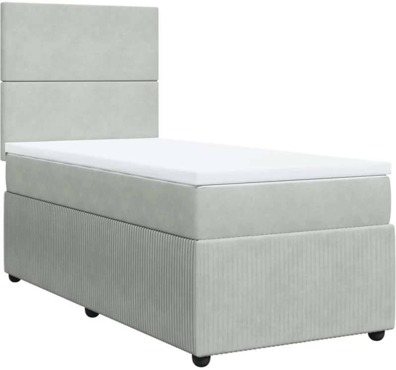 vidaXL Κρεβάτι Boxspring με Στρώμα Ανοιχτό Γκρι 90x190 εκ. Βελούδινο