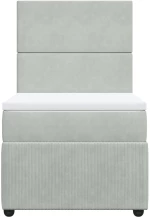 vidaXL Κρεβάτι Boxspring με Στρώμα Ανοιχτό Γκρι 90x190 εκ. Βελούδινο