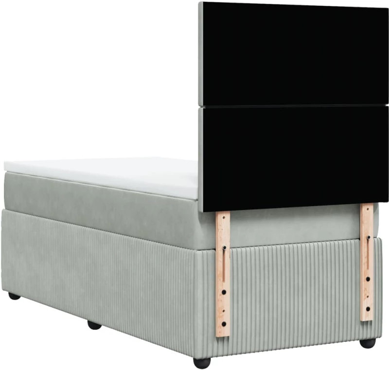 vidaXL Κρεβάτι Boxspring με Στρώμα Ανοιχτό Γκρι 90x190 εκ. Βελούδινο